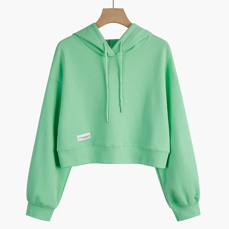 

Толстовка Abrini женская с капюшоном, однотонный тонкий хлопковый пуловер с капюшоном, Синий Свободный свитшот в стиле Харадзюку, Повседневна...