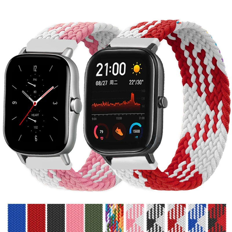 

Braided solo loop nylon 20mm smart band for Xiaomi Amazfit gts2 Bip Gtr watch strap correa reloj for huawei watch gt2 22mm strap