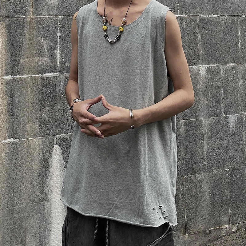 

Men's Casual T-Shirt Vest European And American Dark Solid Color Vest Hip Hop Fashion Brand Loose Shirt Sleeveless T-Shirt