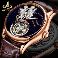 aesop tourbillon mechanical watches leather strap men watch sapphire glass mirror top brand luxury skeleton relogio masculino