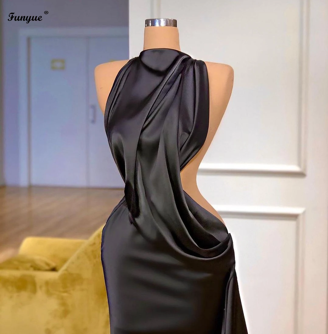 princess prom dresses Tasteful Sexy Black Prom Dresses Long Backless High Collar Satin Formal Evening Wear Night Party Dress Vestidos 2021 New rose gold prom dress