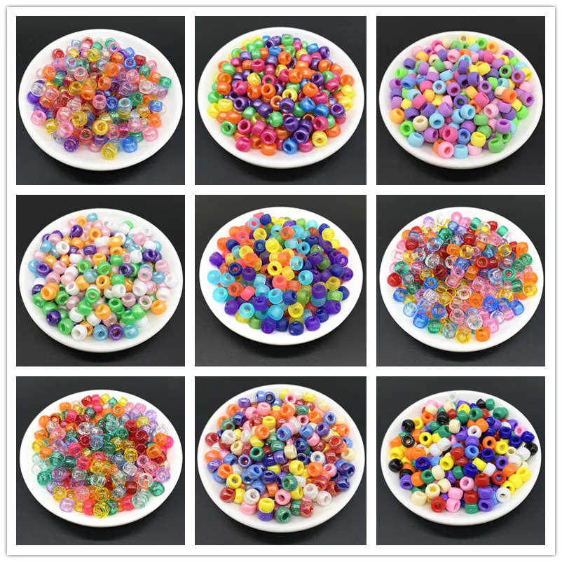 

50pcs 6x9mm Big Hole Beads Bucket Beads Acrylic Loose Bead for Jewelry Making Bracelet Necklace DIY