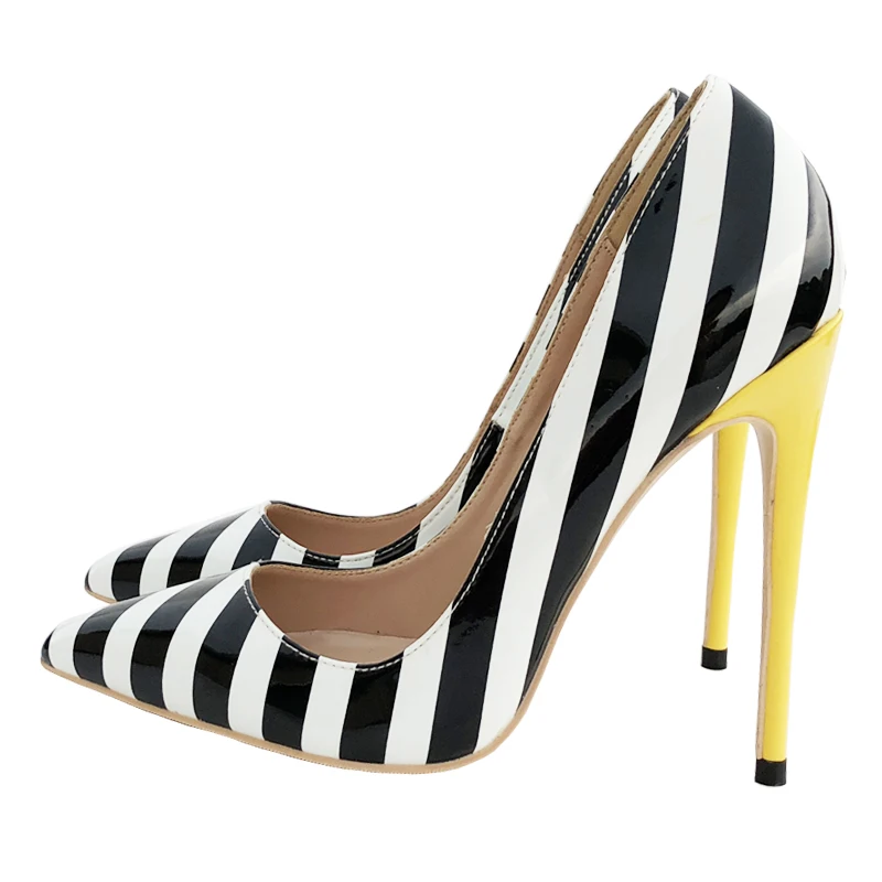 

Fashion free shipping black white stripe Leather Poined Toe Stiletto high heel shoe pump HIGH-HEELED SHOES dress shoes
