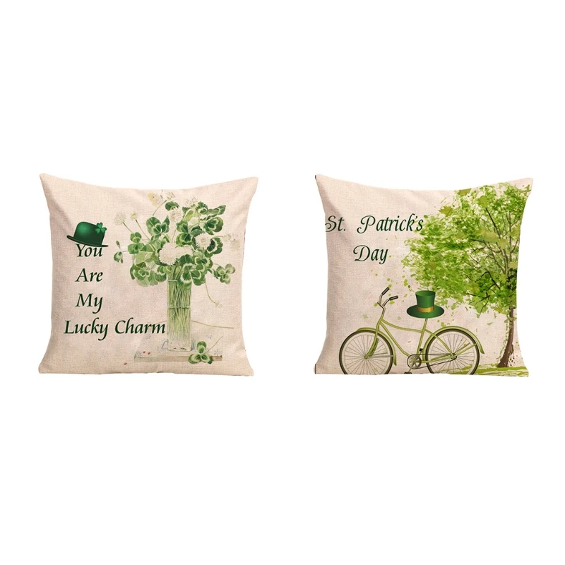 

Patrick's Day Pillow Cover 18x18 Inch Lucky Shamrock Clover Throw Pillowcase Linen Cushion Case Home Decor