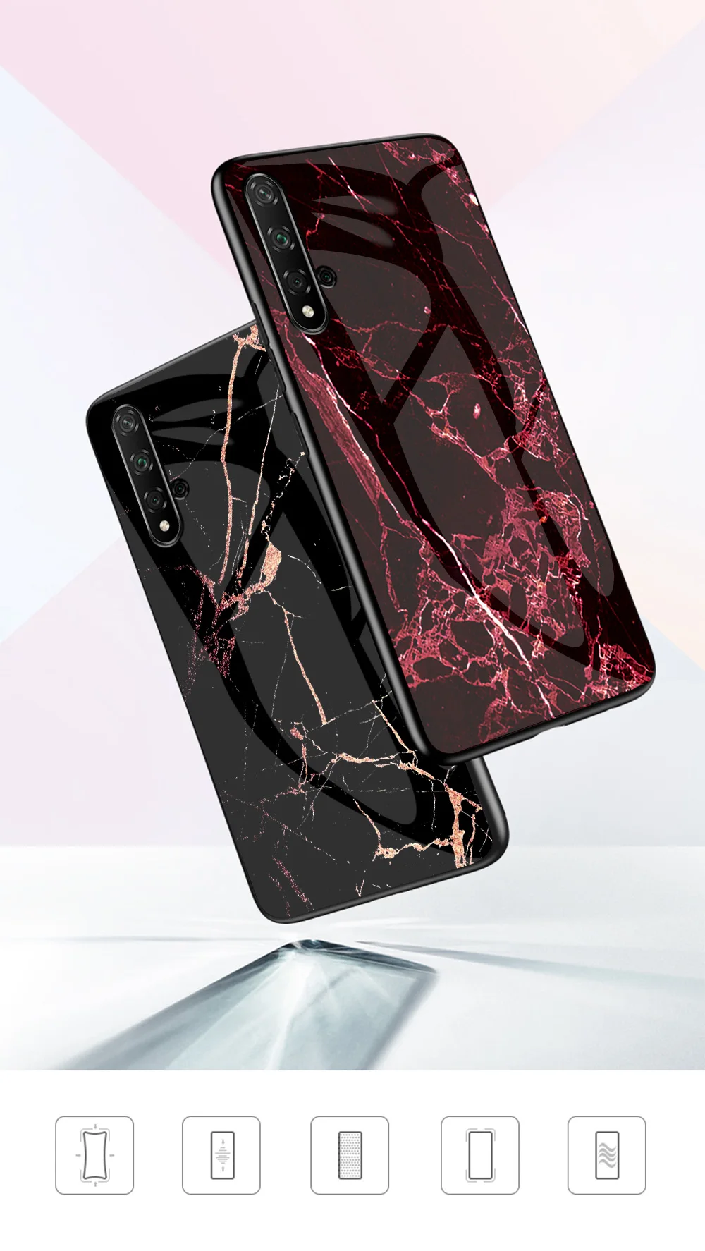 Чехол для Huawei Honor 20 Pro Lite задняя крышка из закаленного мрамора стекла Жесткий 20pro