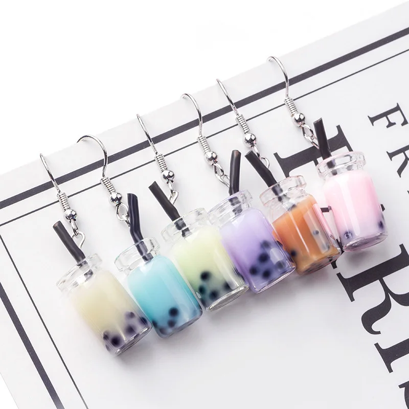 

1 Pair Funny Pearl Milk Tea Earrings Taiwan Boba Bubble Tea Funny Dangle Earrings For Women Girl Children Jewelry
