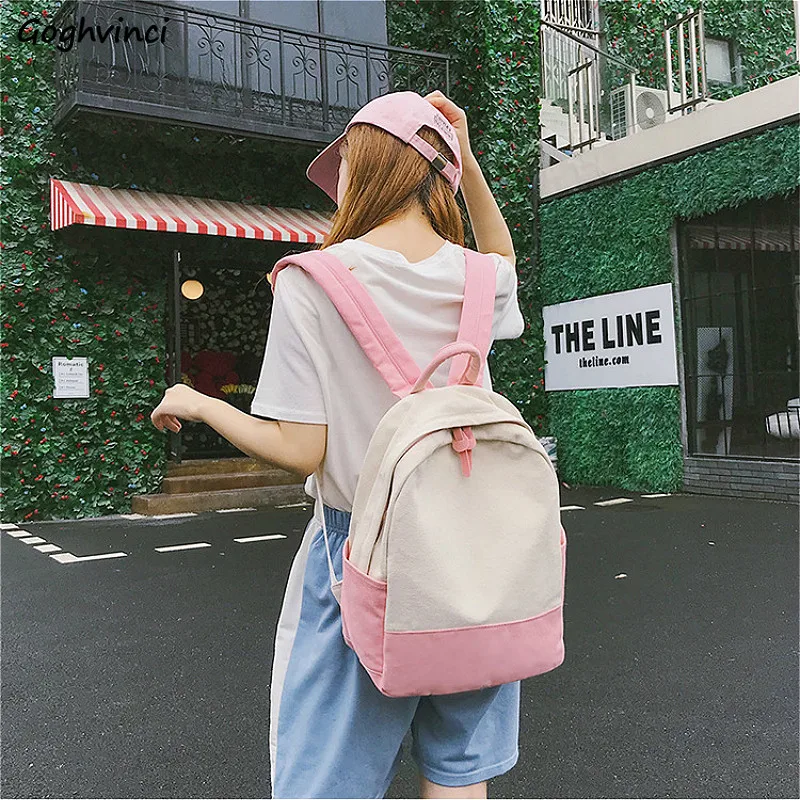 

Backpacks Women Canvas Patchwork Simple Harajuku All-match Large Capacity School-bag Students Causal Fashion Fresh Backpack New