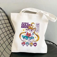 2021 shopper cartoons sailor meow printed tote bag women harajuku shopper handbag girl shoulder shopping bag lady canvas bag
