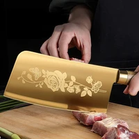 golden titanium plated kitchen knives wood handle stainless steel bone butcher cleaver chef silcing knives fruit meat cutters