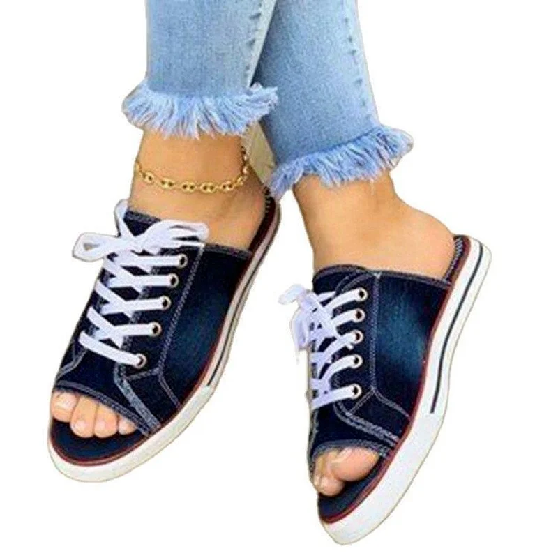 

New Fashion Ladies Canvas Shoes Sandals Breathable Summer Comfort Flat Open Toe Ladies Denim Soft Outdoor Sandals Women Shoes