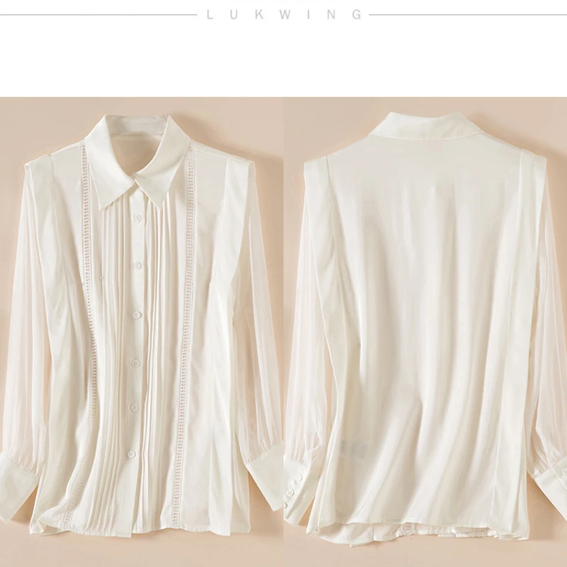 YILINHAN Silk Shirts For Women 2022 NEW Summer Fashion Elegant Casual Loose Temperament Hollow Out White Silk Shirt Blouse Tops