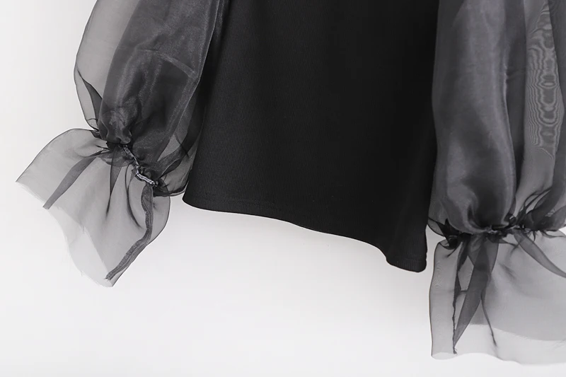 Женская Осенняя модная блузка из органзы с круглым вырезом и расклешенными