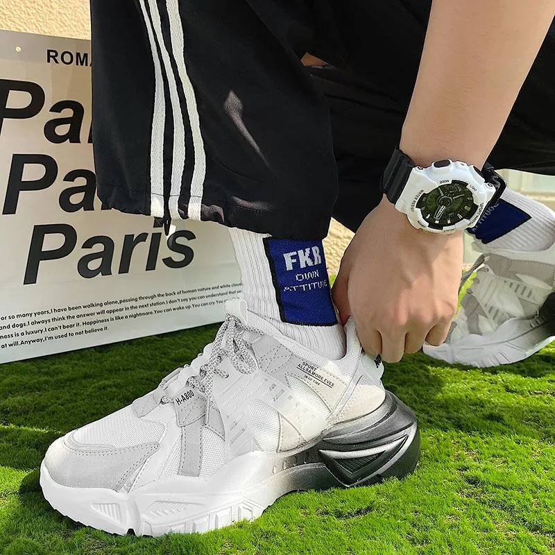 

Men's Chunky Sneakers New Fashion Mesh Breathable Men Casual Trainers 2021 Street Style Man Platform Shoes Soft Jogging Sneakers