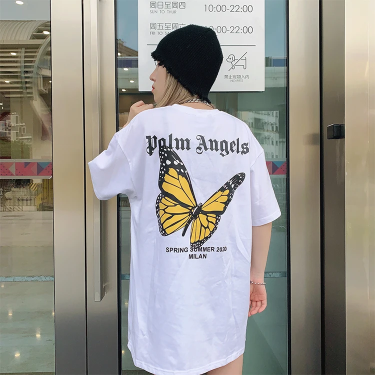 

Palm Angels 22ss butterfly letter print round neck short-sleeved loose men's women's T-shirt 654649840