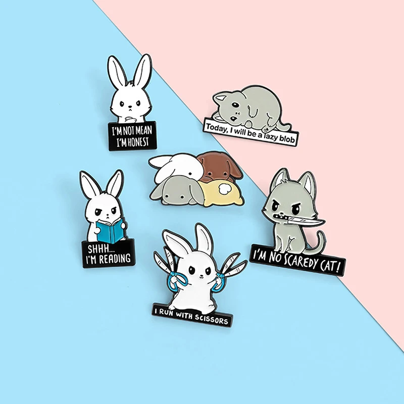 Эмалированные булавки в виде милых кроликов и парка индивидуальная брошь книги