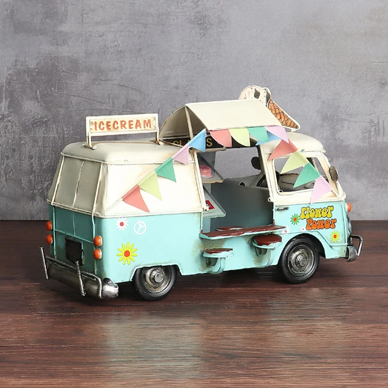 

Nostalgic Retro Metal RV Camper Car Model Ice Cream Bus Car Decoration Children's Room Coffee Shop Display Figurines Artware