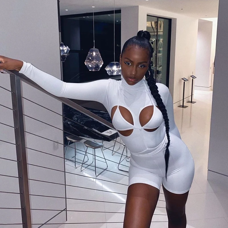 Комбинезон женский спортивный с длинным рукавом однотонный облегающий