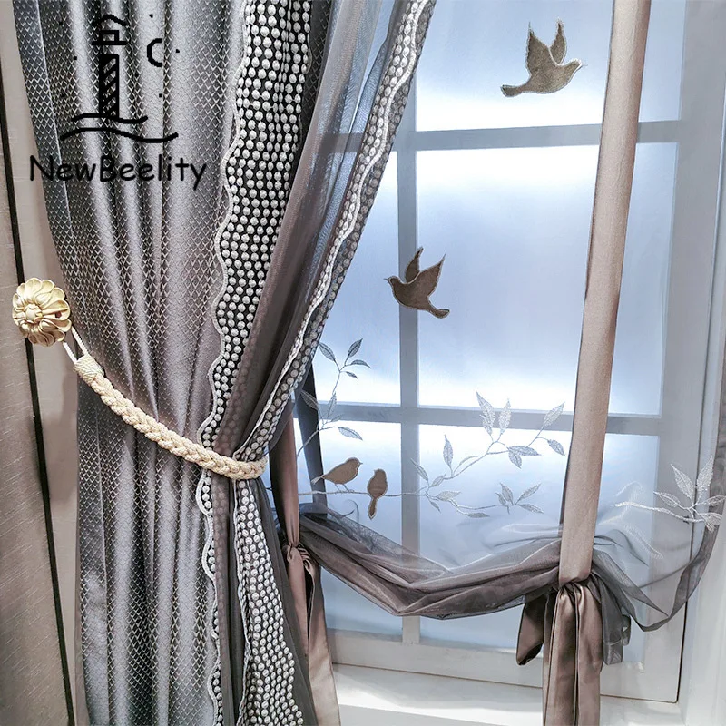 

Manufacture Luxury Curtains for Ivingroom French Lace High-end Apartment Bedroom Study Gray Window Curtain Set Customization