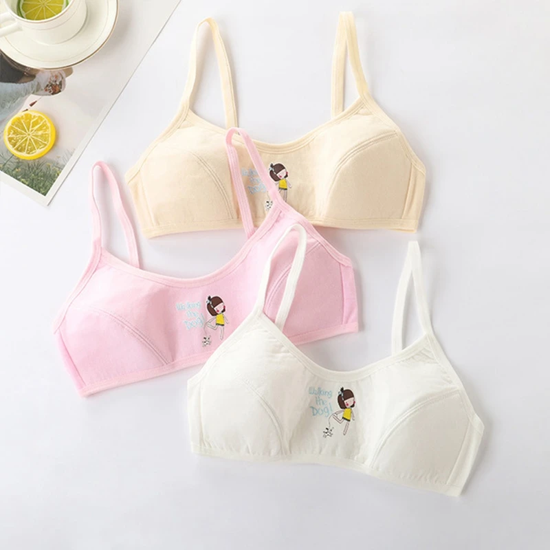 3Pcs/Lot Girls Training Bra Cotton Kids Underwear Wireless Teens Puberty Clothing Undergarment Clothes 10-16Y Bras Vest | Мать и ребенок