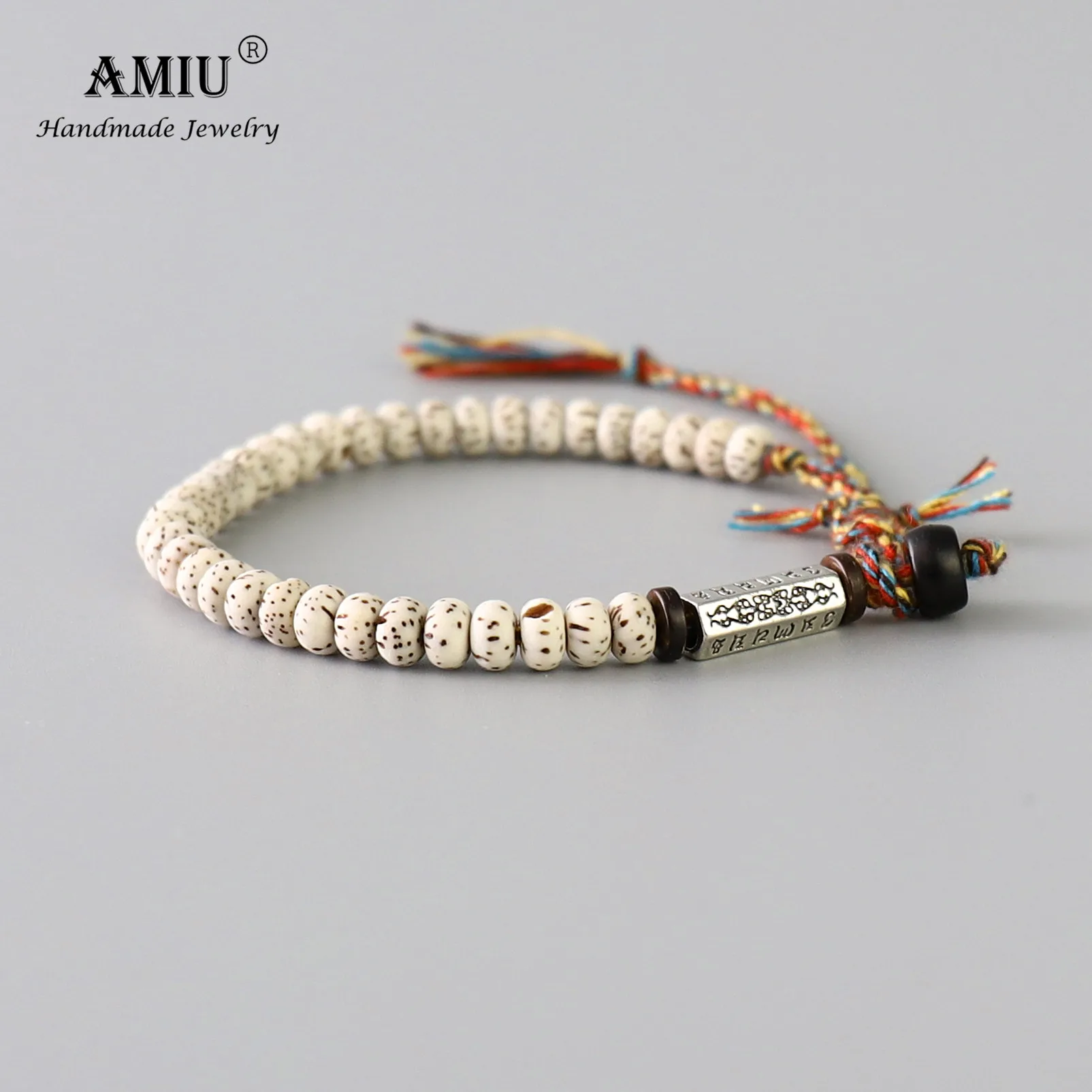 

AMIU Tibetan buddhist Braided Cotton Thread Lucky Knots bracelet Natural Bodhi Beads Carved Amulet Handmade Bracelet For Men