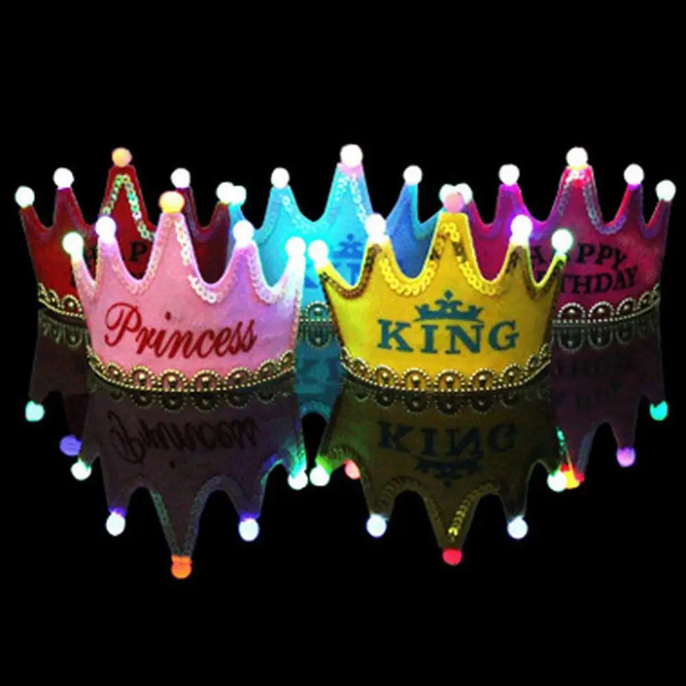 Светодиодный король принцесса с днем рождения фетровая Корона Шапки душа