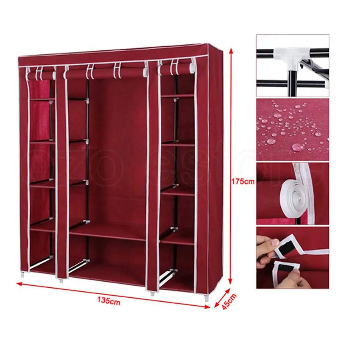 

53'' Portable Standing Closet Wardrobe Storage Organizer Shoe Rack Shelves Multifunctional Non-woven Fabric Combination Ward