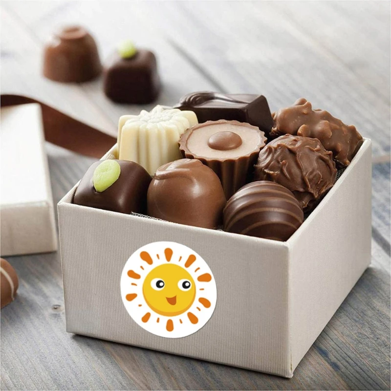 

500Pcs/Roll 8 Styles Round Cartoon Sun Smiley Kids Reward Stickers Gifts Labels Q9QB