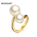 Модное золотистое кольцо Meaeguet с искусственным жемчугом для женщин, вечернее Ювелирное Украшение из нержавеющей Вечерние