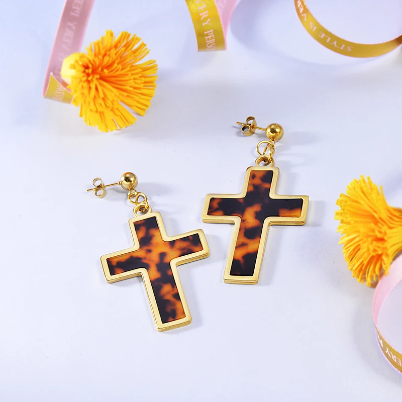 Baoyan Drop Earrings For Women Stainless Steel Acrylic Leopard Print Cross 2019 Korean Fashion Jewelry | Украшения и аксессуары