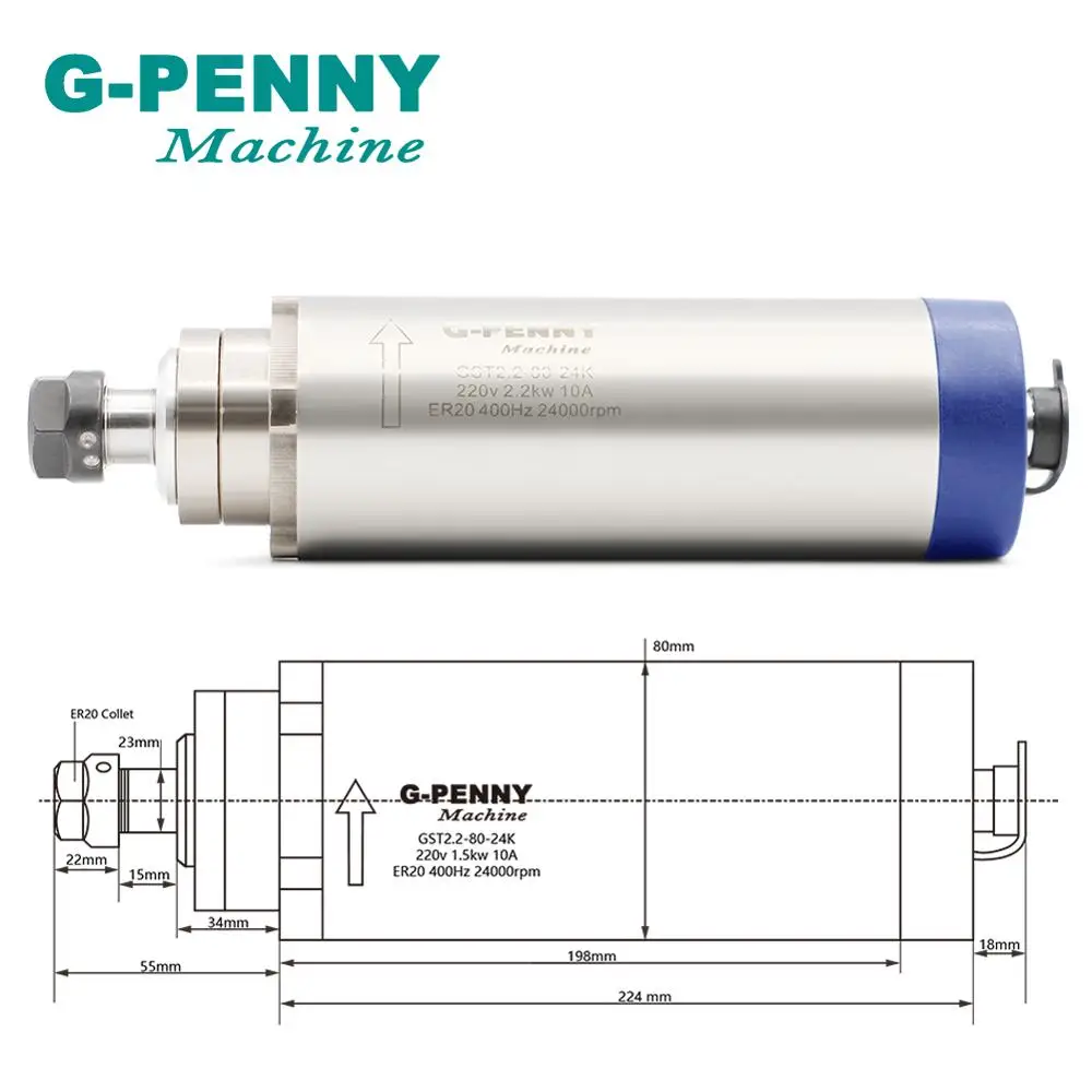 Новый продукт! 220V 2.2KW ER20 CNC с воздушным охлаждением мотор шпинделя 80 мм воздушное