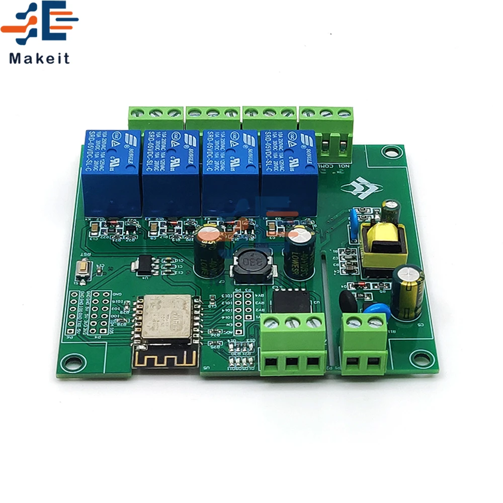 ESP8266 Беспроводной WI-FI 4 х канальный релейный модуль ESP-12F макетная плата для Arduino AC/DC