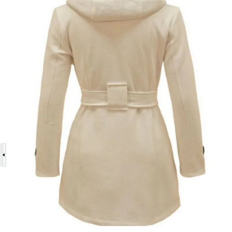 

Ladies coat warm long-sleeved hooded jacket Ladies autumn and winter belt double-breasted elegant long coat