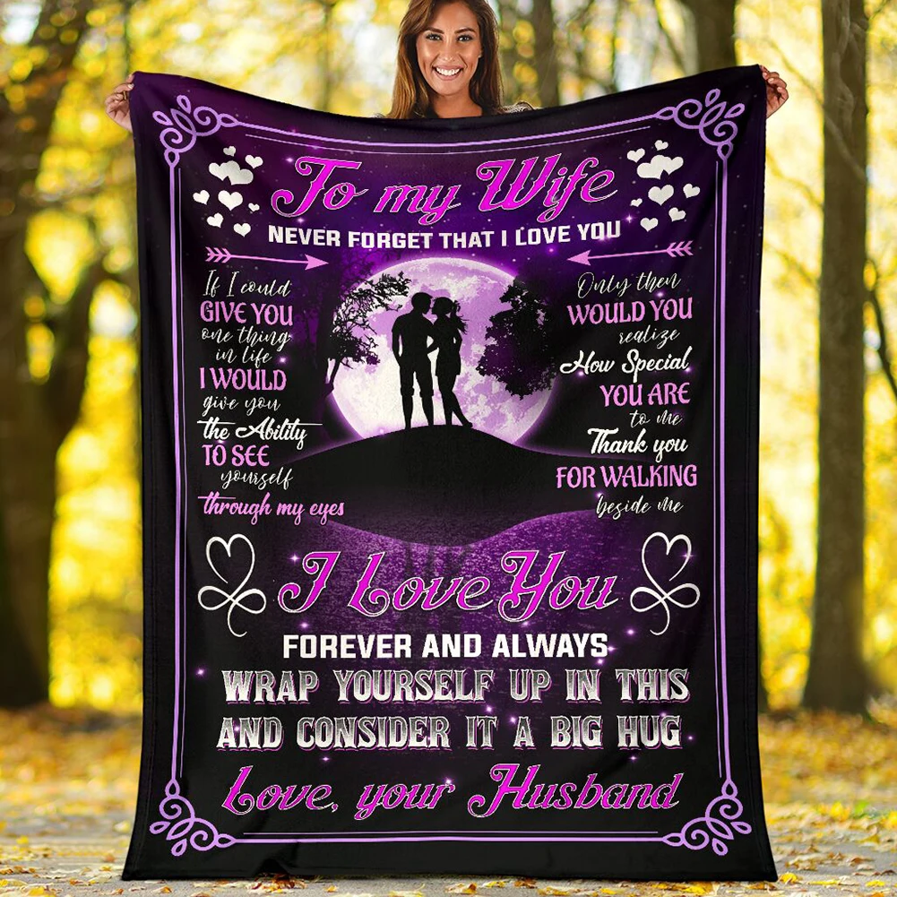 

Premium Blanket To My Wife I Love You Fleece Love Flannel Throw Blanket Cozy Soft Plush Quilt Blanket Gift BDF99