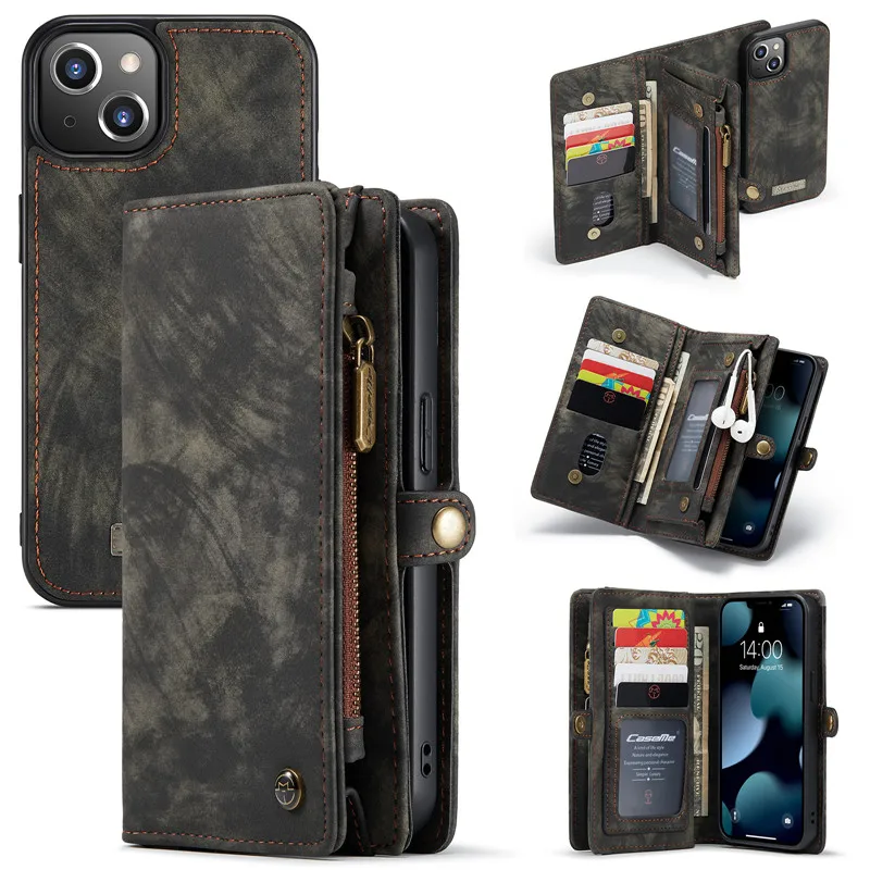 Магнитный кожаный чехол CaseMe для iPhone 13 12 11 Pro Max X XS XR SE 2020 8 7 6 6S Plus кошелек на молнии