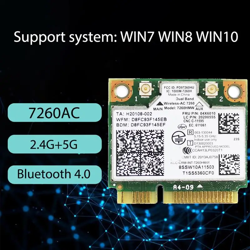 

7260AC Gigabit Wireless Network Card Dual Band 2.4G+5G Bluetooth 4.0 MINI PCI-E Network Card For Lenovo S410 E440 E540 S440 S410