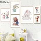 Настенный постер с изображением кролика, медведя, мыши, живопись на холсте, мультфильмы, лисы, кролика, детской комнаты
