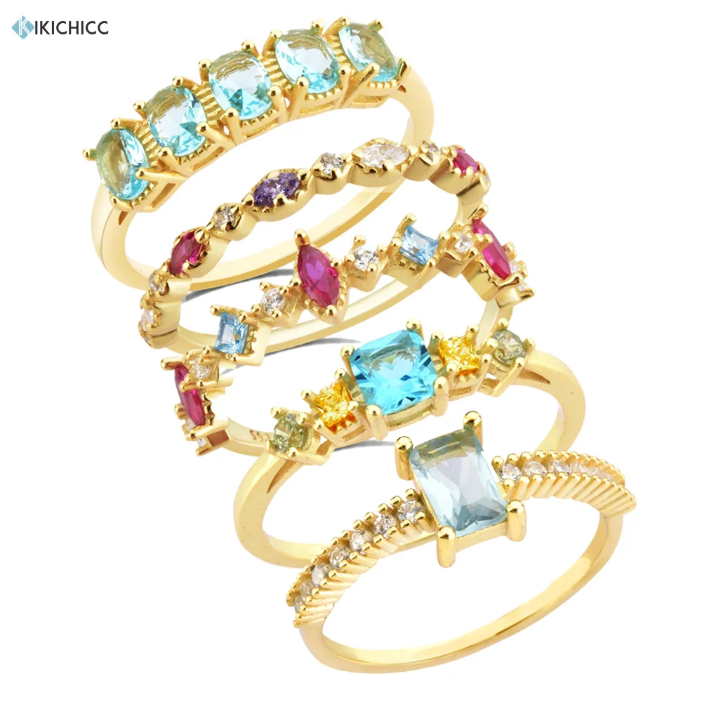 

KIKICHICC 925 Sterling Silver Gold Back To All Coated Silver Mixed Zircon Topaz Ring Jewelry Women Wedding Ring Christmas Gift