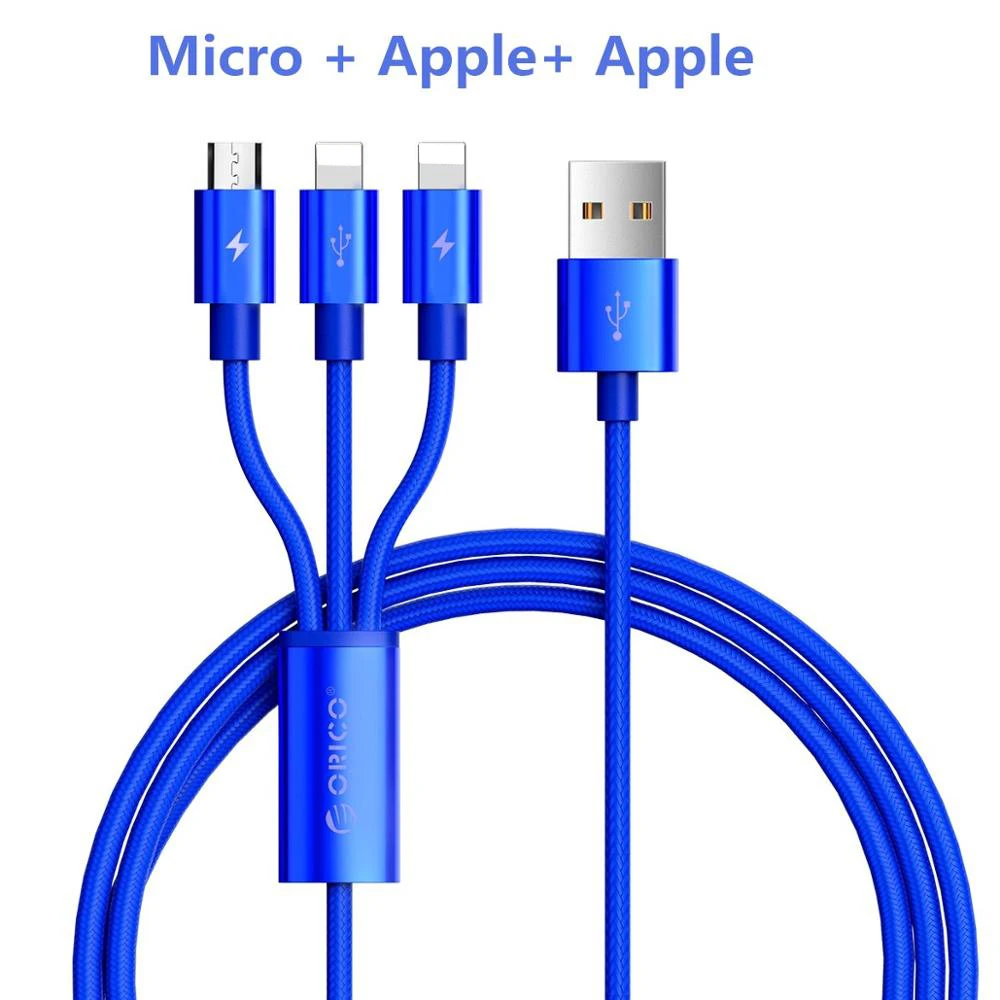 Type 2 Blue Orico нейлоновый кабель 3 в 1 type C для быстрой зарядки и синхронизации данных, usb-кабель для samsung Xiaomi Redmi5 iPhone 8X7 6 Plus iOS USB-C - Цвет: Type 2 Blue