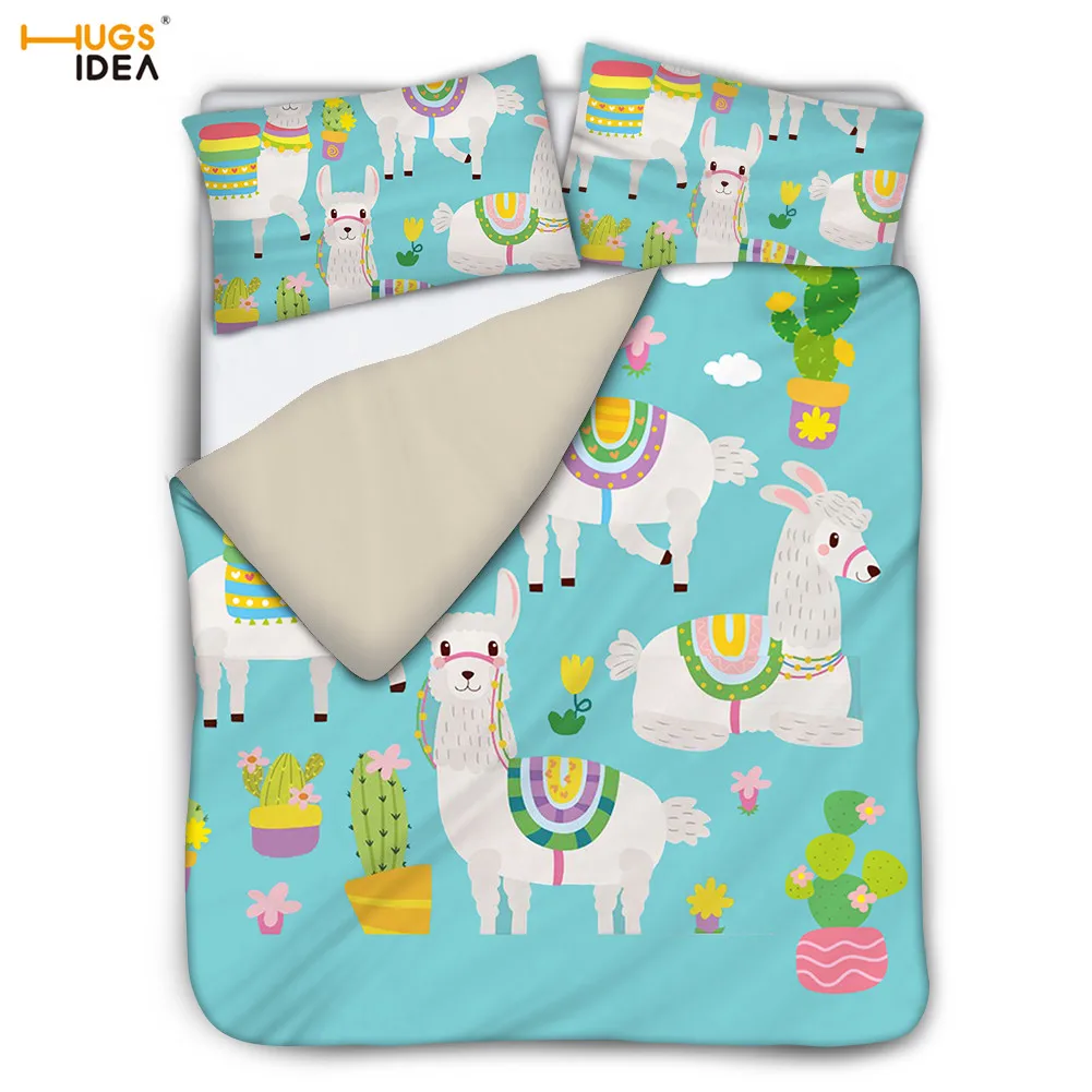 3Pcs Cute Alpaca Design Duvet Cover for Kid/child Lovely Llama with Tropical Cactus Bed Linen Lining Soft Bedspread Boy/Girl | Дом и сад