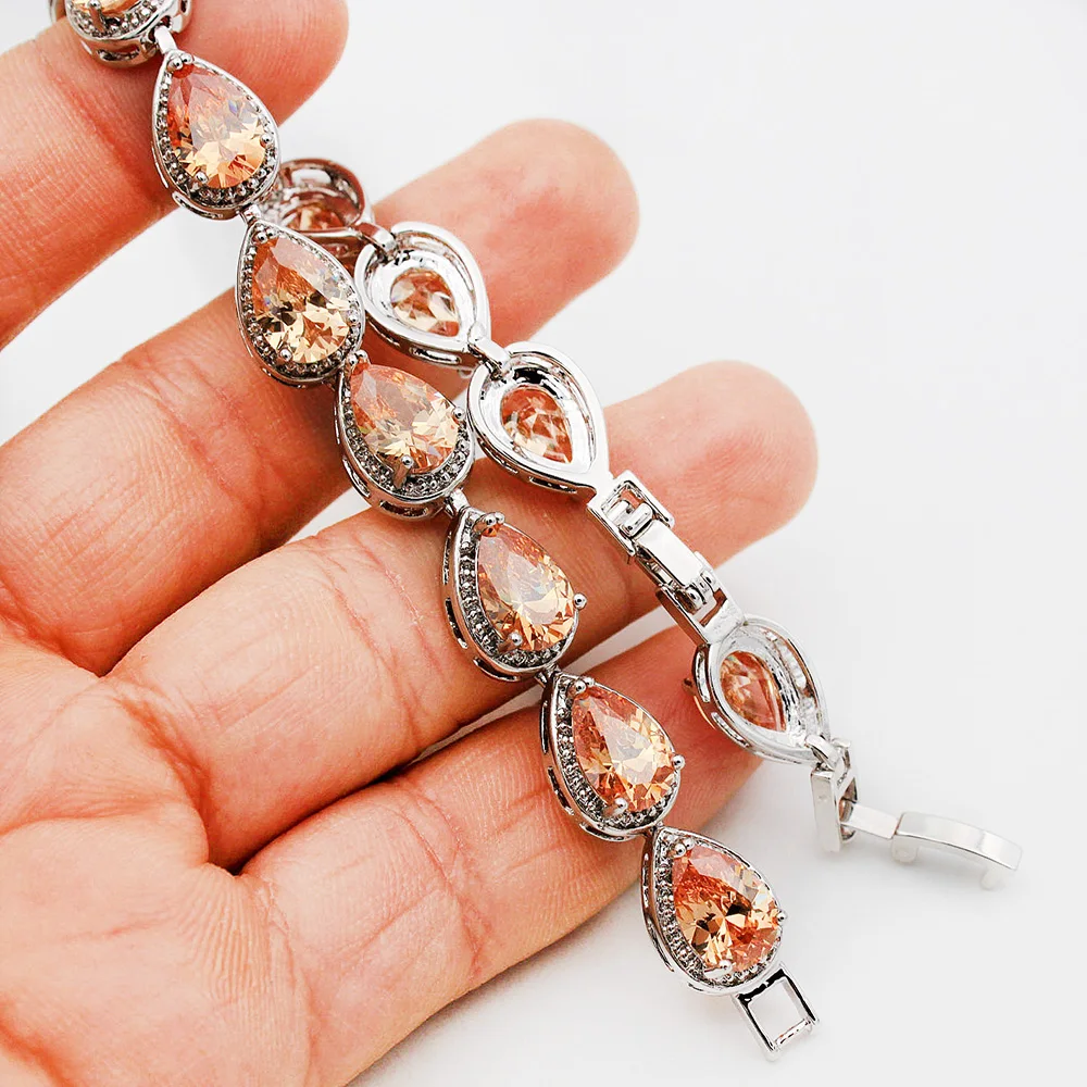 

Fahion Beautiful Waterdrop navy blue zircon stone Crystal Bracelet For Women Wedding Party Jewelry Female Bracelet Wholesale