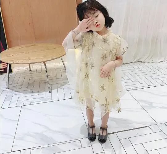 

Cultiseed Girls Sweet Cute Sequined Star Mesh Birthday Princess Party Dress Children Kids Loose Casual Holiday Dresses