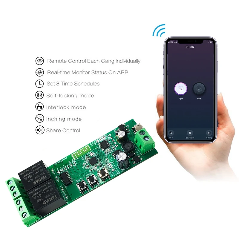 Tuya 2 CH Wi-Fi автофиксацией/шаговым управлением триггерный релейный модуль