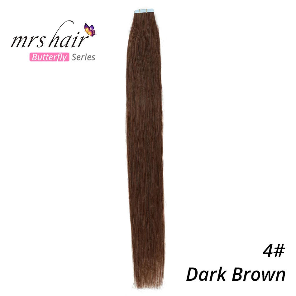 MRSHAIR 6# кожи уток человеческих волос прямой 20 штук ленты в расширение номера Волосы remy двухсторонней ленты для волос 1" 18" 2" 22" 24" - Цвет: #4