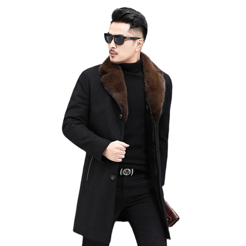 

JCHB 2021 Real Fur Coat Men Wool Liner Male Jacket Mink Fur Collar Warm Winter Mens Clothing Fashion Parkas Casacos Homens Pph2