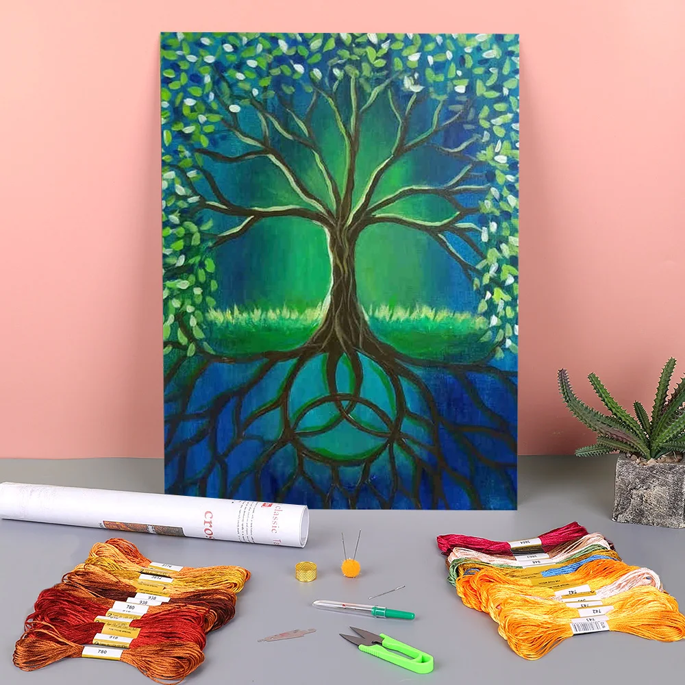 

Пейзаж Деревья Пейзаж предварительно напечатаны 11CT вышивка крестиком DIY Вышивка DMC нитки Вязание рукоделие оптовая продажа