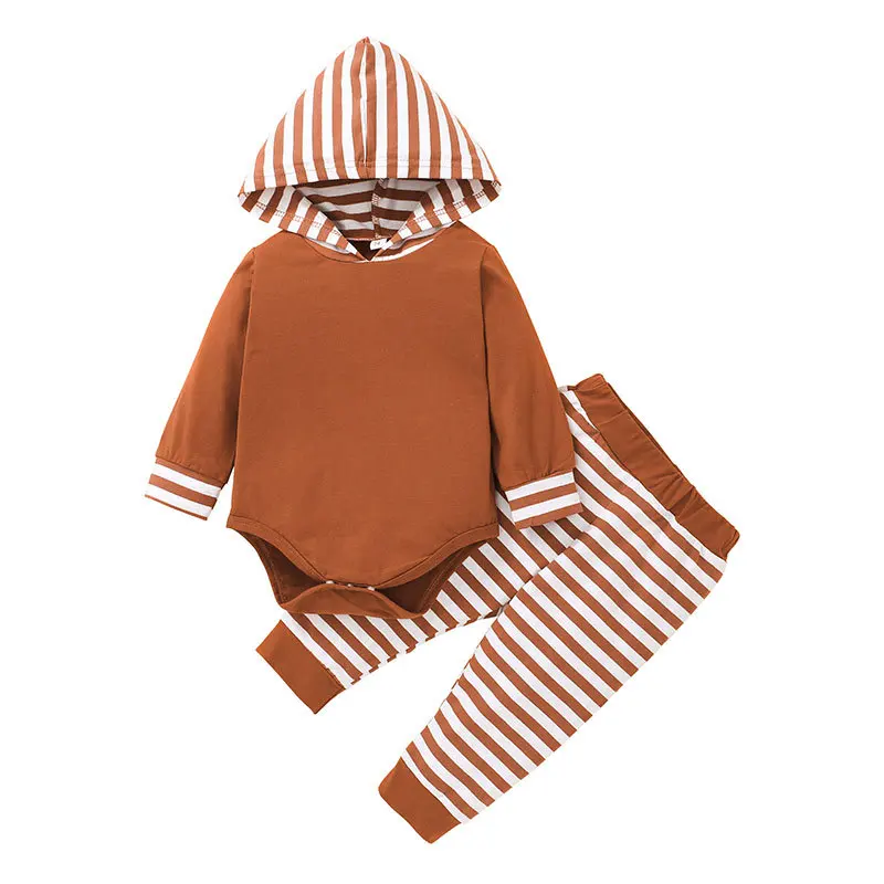 

Autumn Halloween Infant Baby Girls Boys Outfits Stripes Long Sleeve Hooded Romper + Long Pants Clothes Set