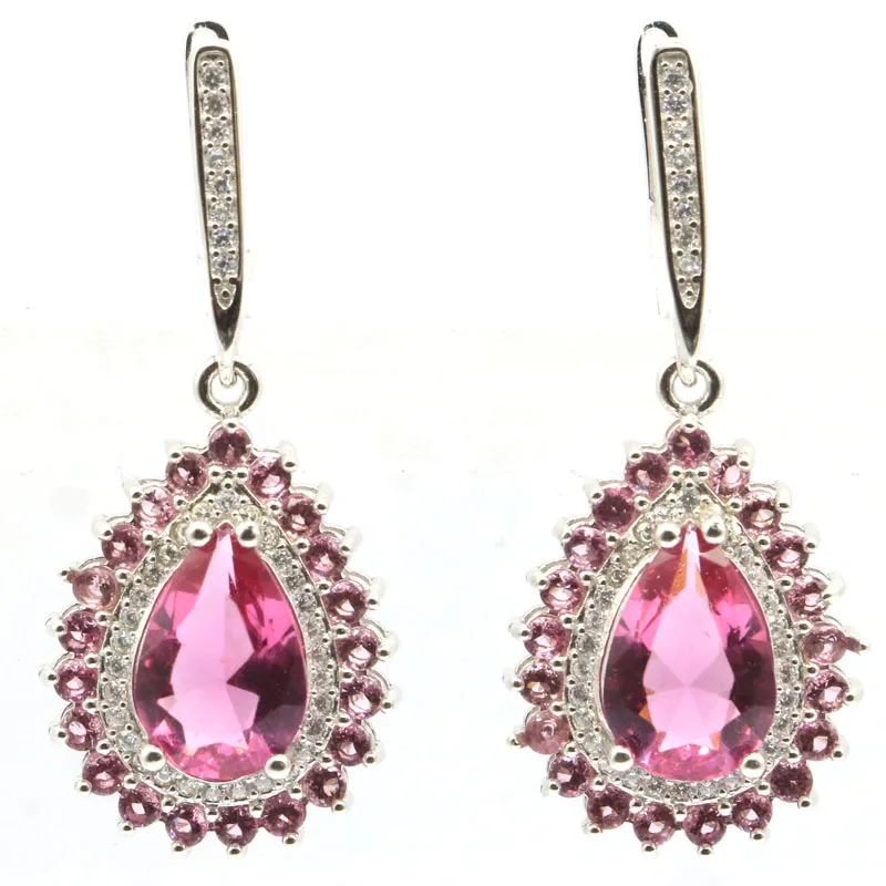 Женские серьги из серебра 7 3 пробы с натуральным розовым турмалином и белым