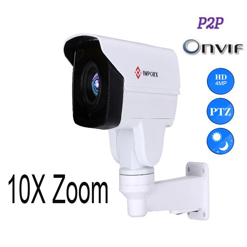 IMPORX 10X 4MP HD мини PTZ IP наружная камера POE оптический зум IR 80M слот для sd карты Onvif P2P