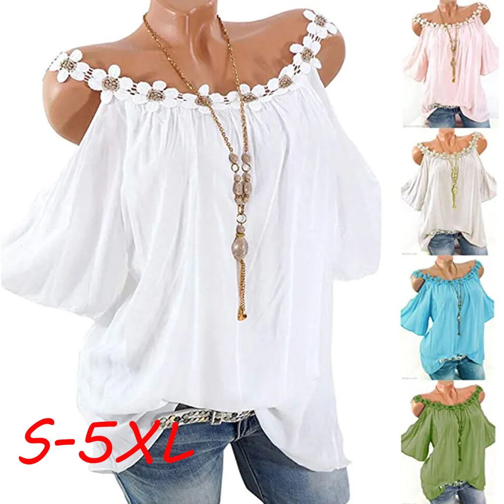 Летняя Женская Рубашка размера плюс с аппликацией на воротнике однотонные топы