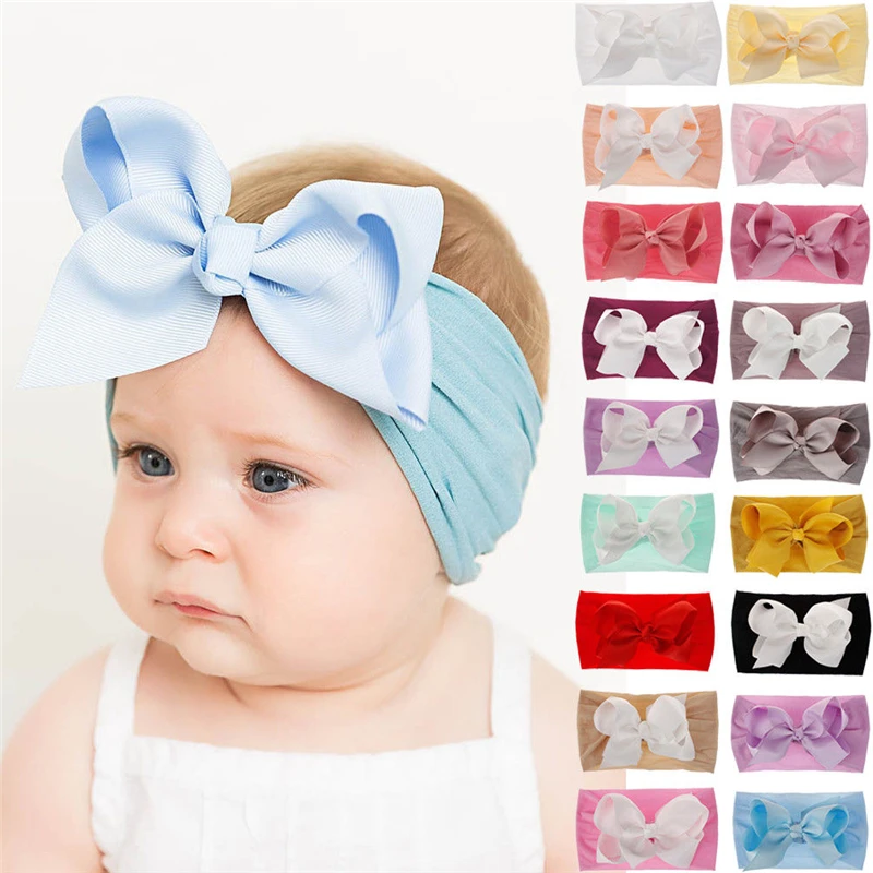18 Цвета Мягкая повязка на голову для маленьких девочек платье с большим бантом и